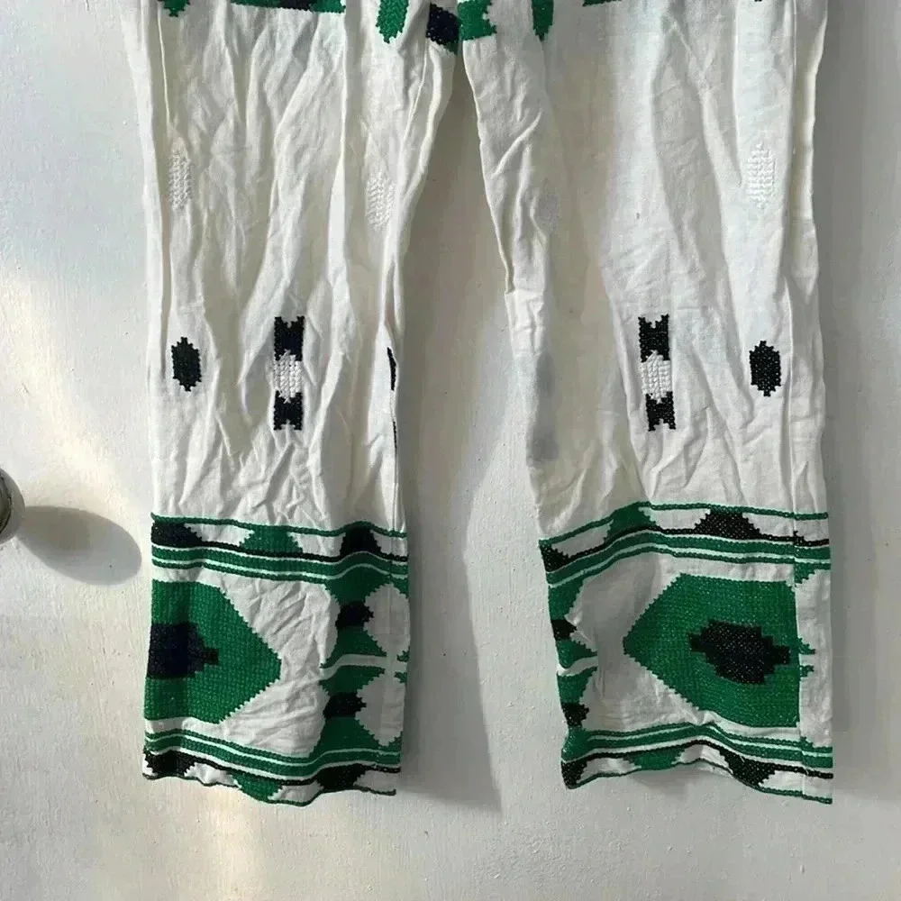 Zara Embroidered linen blend tribal pants 25”